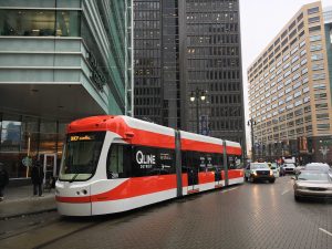 M-1 Rail streetcar in campus martius