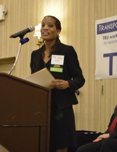 Deena Fox eloquently presenting at TRU's 2014 Awards dinner