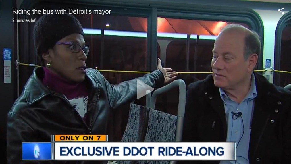 Mayor Duggan on a DDOT bus, screencap from Channel 7