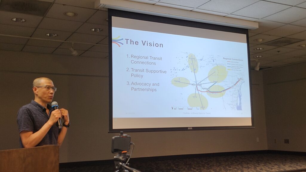 Forest Yang, the Deputy CEO of the Planning Department in Ann Arbor presenting on The Ride's vision for their service