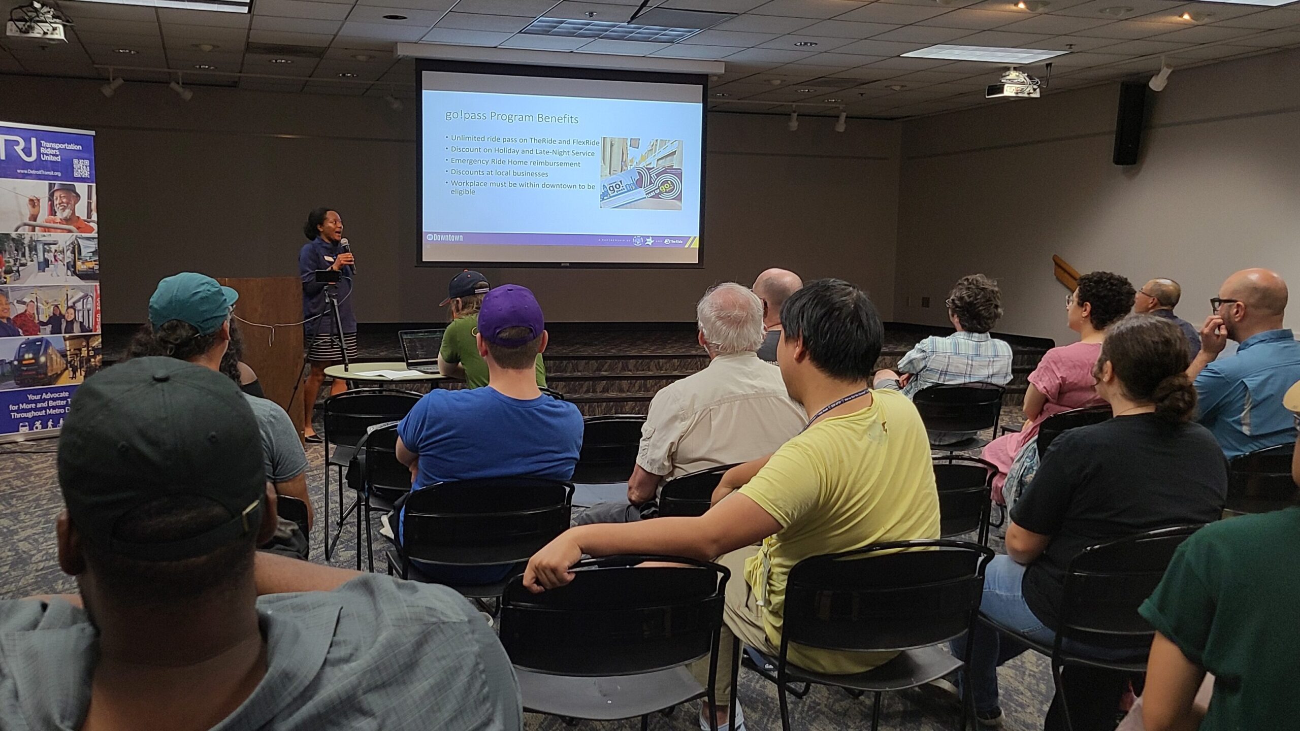 Lillian Web from GetDowntown presenting on go! pass program benefits.
