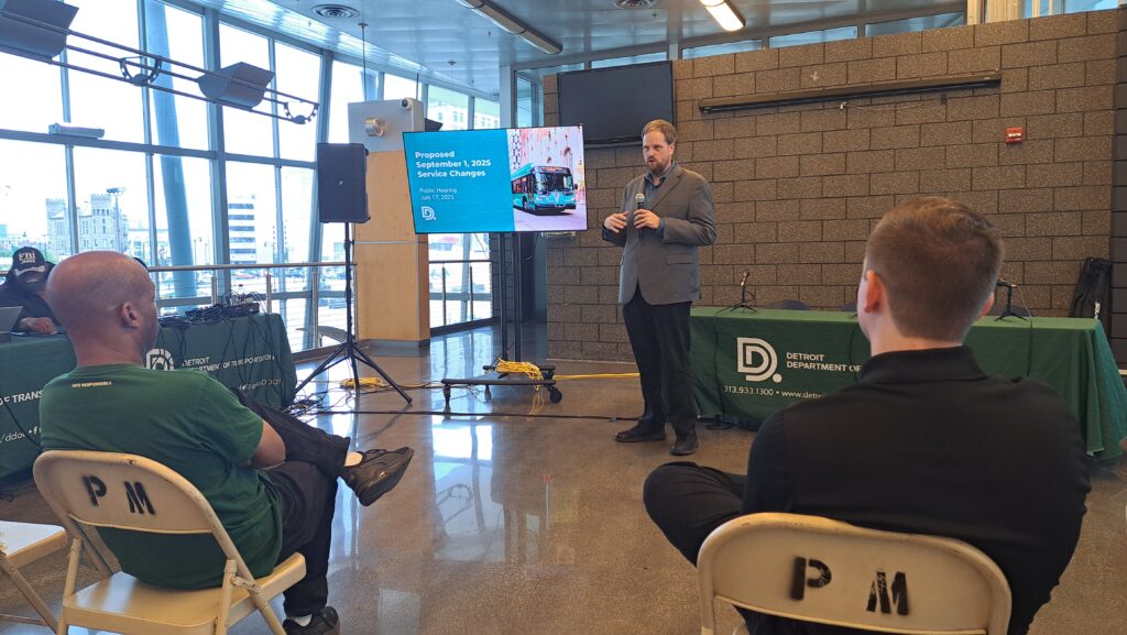 DDOT director Robert Cramer gives a presentation at the Rosa Parks Transit Center.