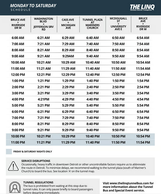 The Linq Monday through Saturday schedule.