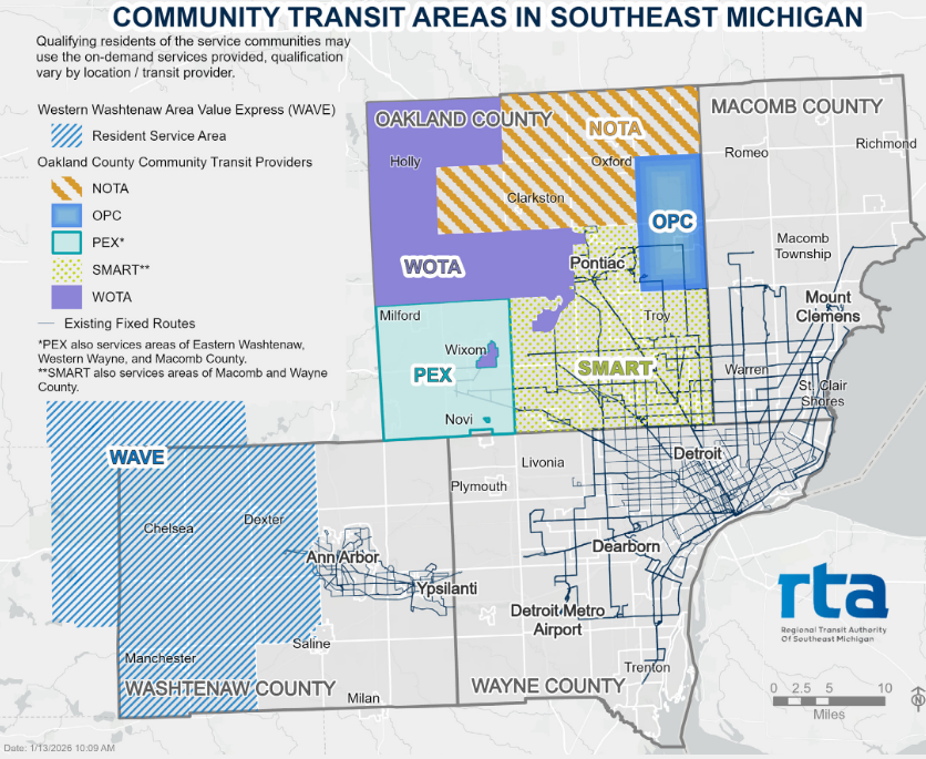 2026 map showing RTA community transit service providers